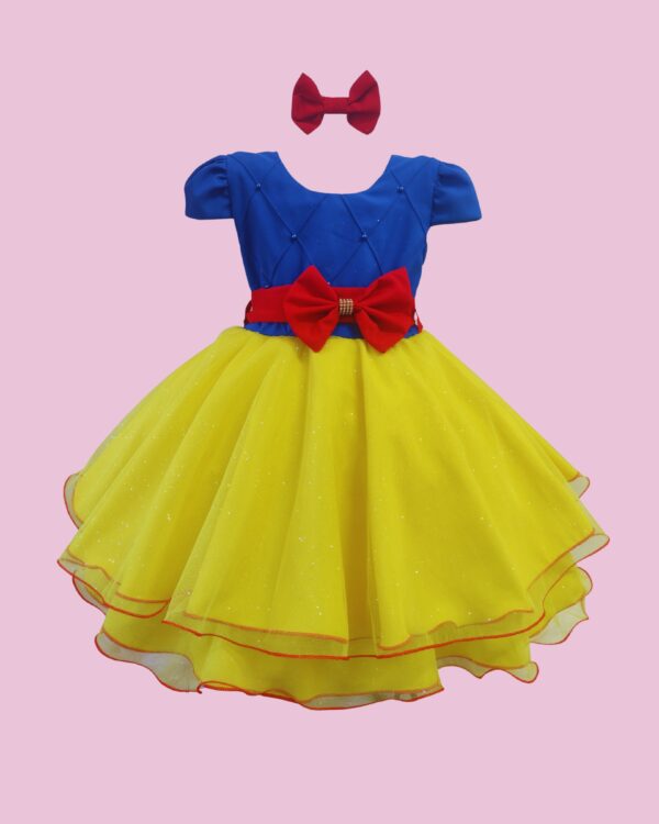 Vestido Infantil Menina Princesa Branca de Neve Festa Fantasia Curto