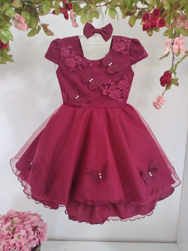 Vestido Infantil Menina Borboletas Pérola Bordado Festa - Image 7