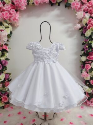 Vestido Batizado Bebê Bordado Delicado Com Faixa de Cabelo