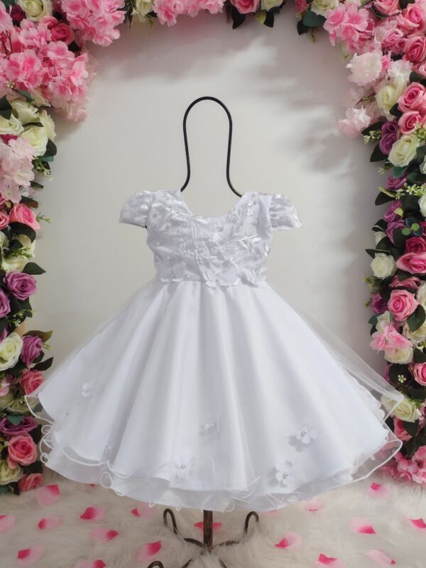 Vestido Batizado Bebê Bordado Delicado Com Faixa de Cabelo