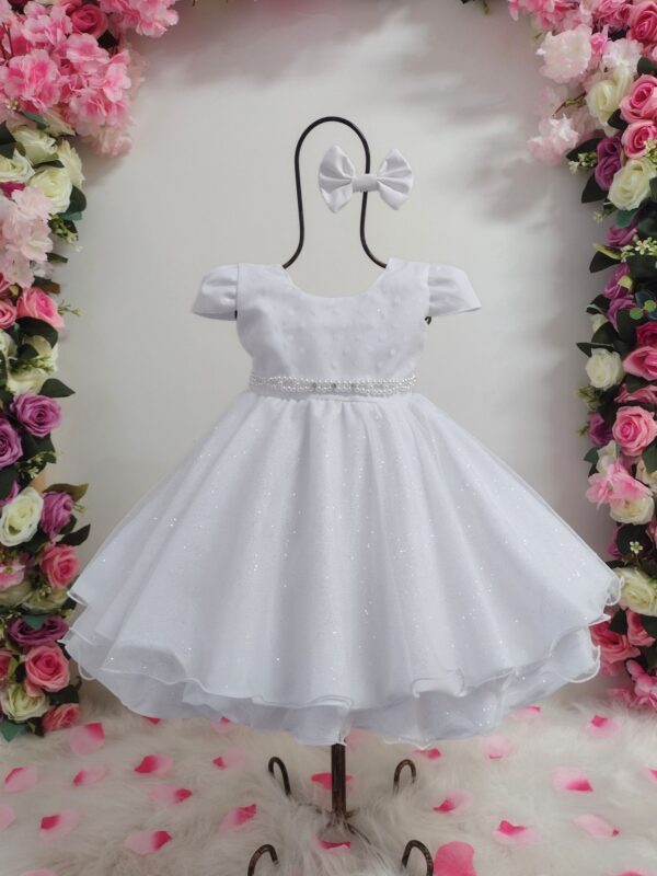 Vestido Bebê Batizado Poá Com Faixinha de Cabelo - Image 12
