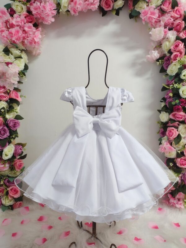 Vestido Batizado Bebê Bordado Delicado Com Faixa de Cabelo - Image 3