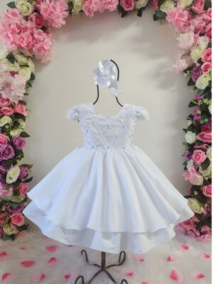 Vestido Bebê Menina Meses Florzinha Batizado Com Kit Calcinha E Faixa De Cabelo