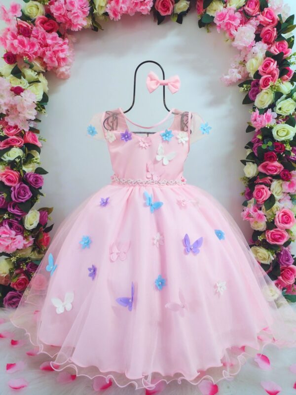 Vestido Infantil Princesa Jardim flores e borboletas