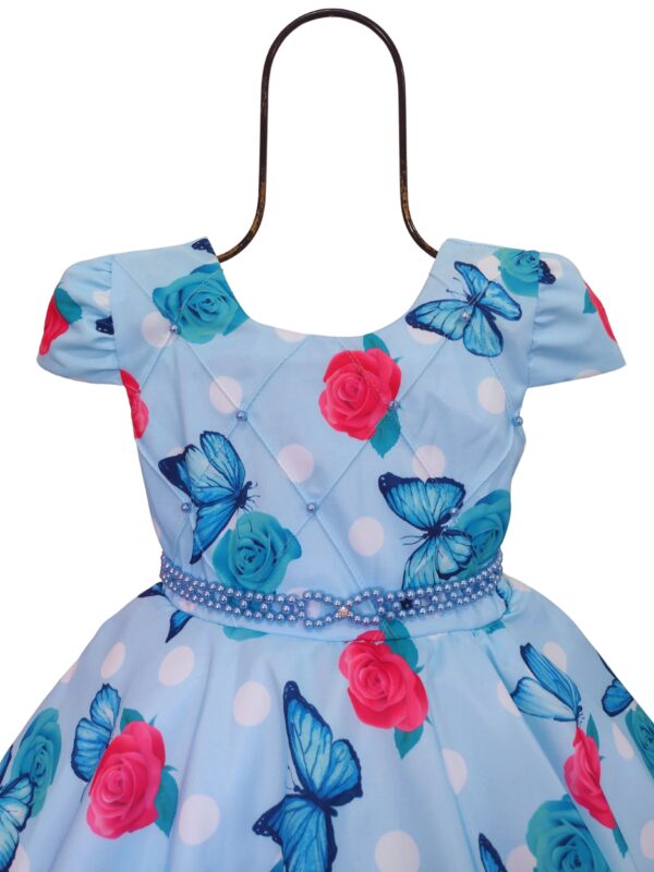 Vestido Infantil Floral Azul Borboletas Estampadas - Image 4