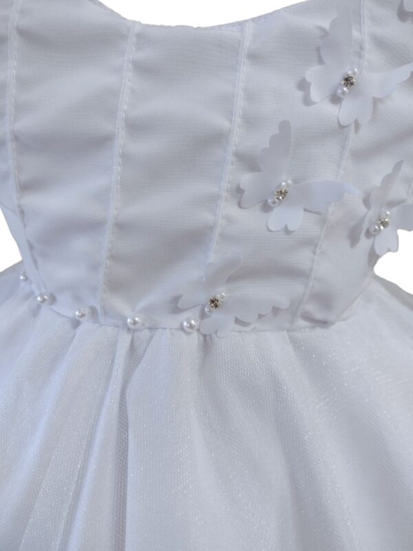 Vestido Bebê Menina Meses Batizado Borboleta e Pérola Kit Faixa e Calcinha - Image 5