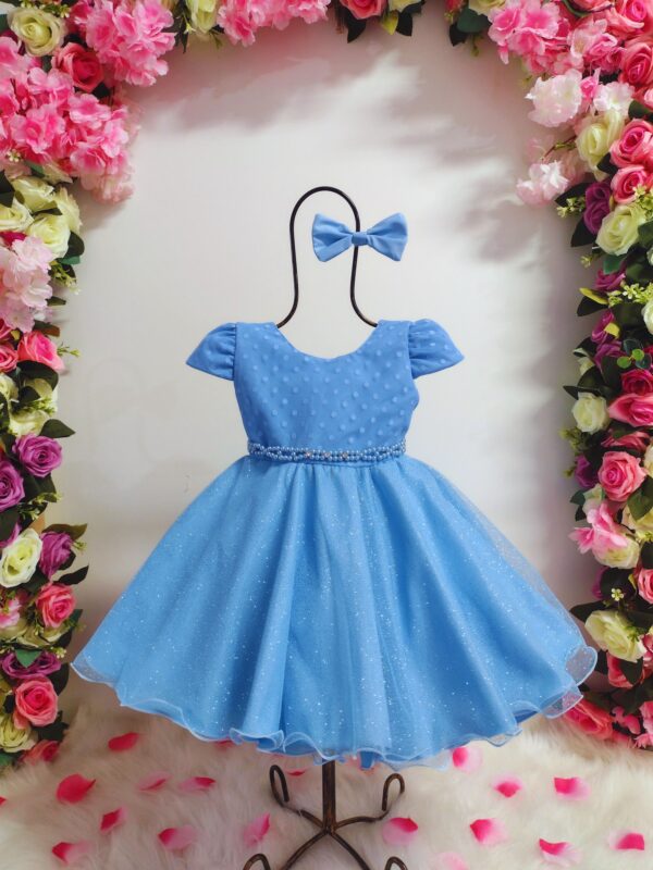 Vestido Bebê Batizado Poá Com Faixinha de Cabelo