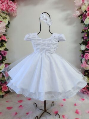 Vestido Bebê Menina Meses Batizado Borboleta e Pérola Kit Faixa e Calcinha