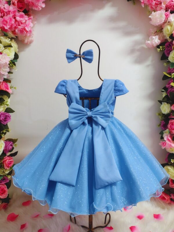 Vestido Bebê Batizado Poá Com Faixinha de Cabelo - Image 4
