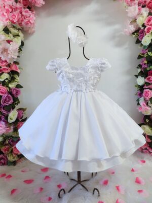 Vestido Bebê Menina Batizado Meses Borboletas Kit Faixa De Cabelo E Calcinha