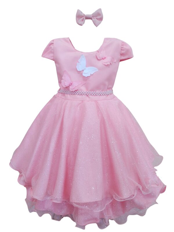 Vestido Infantil Menina 3 Borboletas Saia De Brilho Charmoso - Image 2