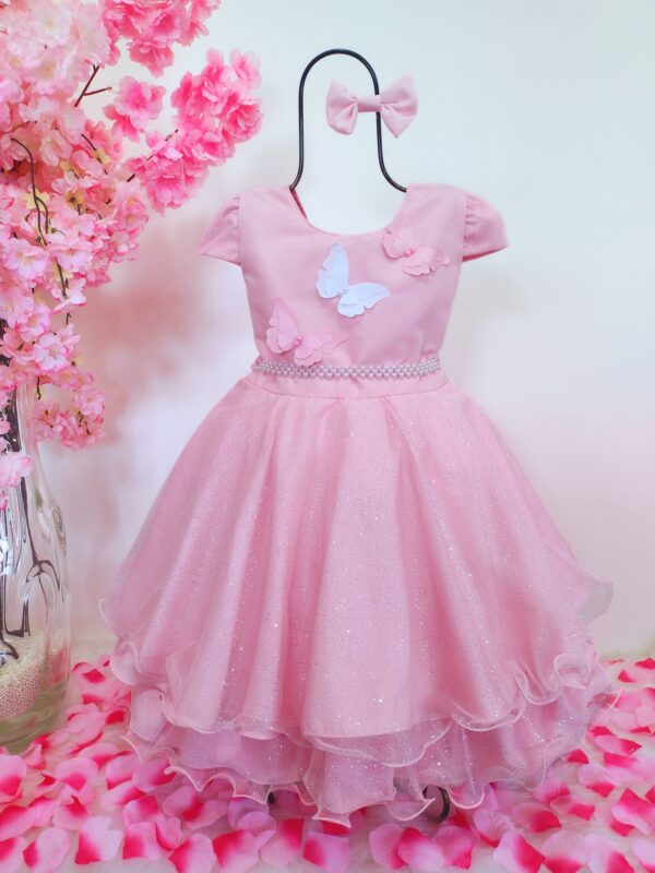 Vestido Infantil Menina 3 Borboletas Saia De Brilho Charmoso - Image 3