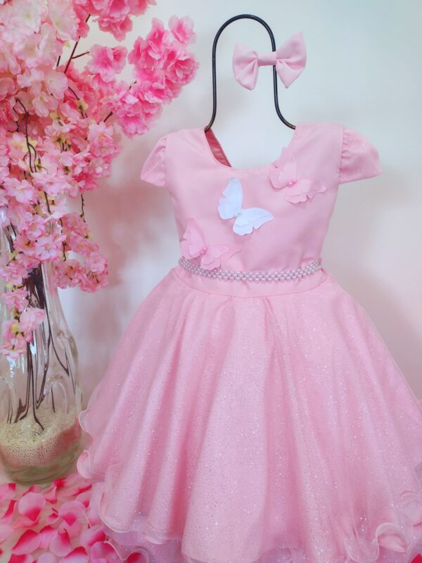 Vestido Infantil Menina 3 Borboletas Saia De Brilho Charmoso - Image 4