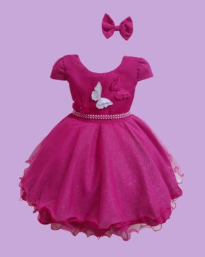 Vestido Infantil Menina 3 Borboletas Saia De Brilho Charmoso