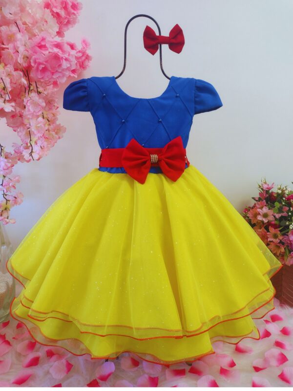 Vestido Infantil Menina Princesa Branca de Neve Festa Fantasia Curto - Image 3