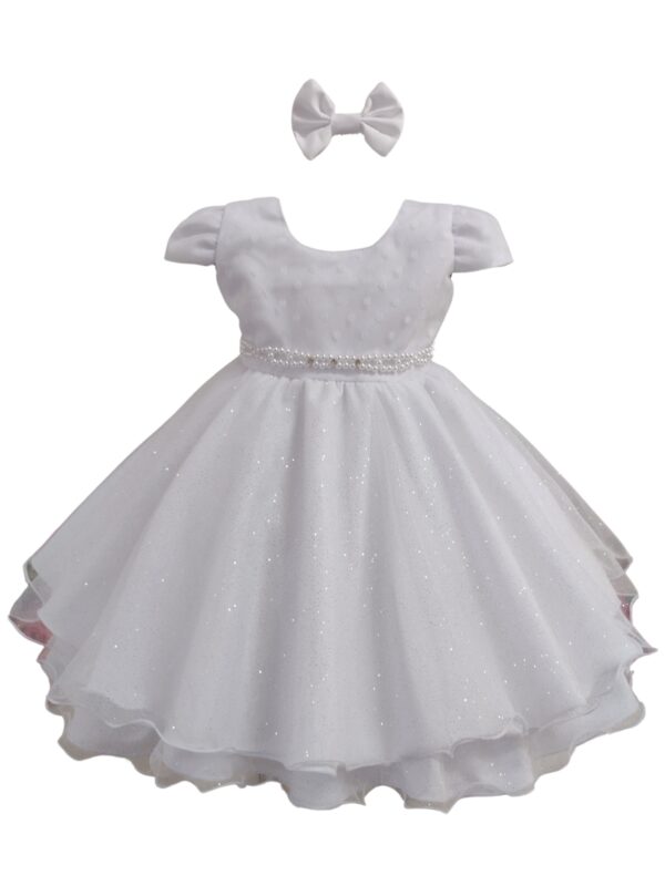 Vestido Bebê Batizado Poá Com Faixinha de Cabelo - Image 16