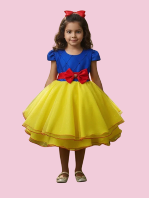 Vestido Infantil Menina Princesa Branca de Neve Festa Fantasia Curto