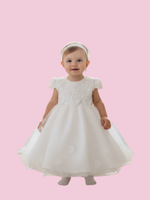 Vestido Batizado Bebê Bordado Delicado Com Faixa de Cabelo