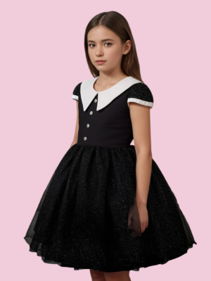 Vestido Juvenil Vandinha Temático Hallowwen Festa Preto