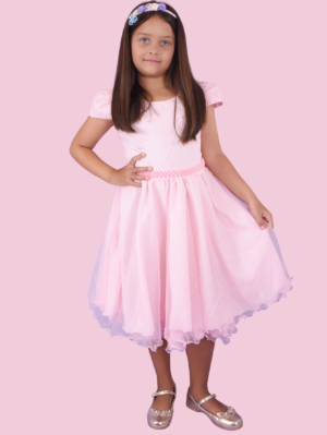 Vestido Infantil Princesa Nervura Com Saia De Brilho Festa