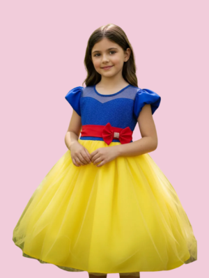 Vestido Infantil Festa Curto Princesa Branca de Neve com Capa Fantasia