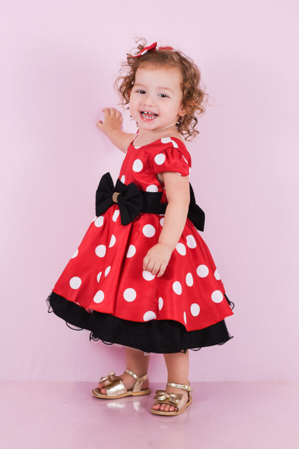 Vestido De Festa Infantil Minnie Luxo Com Presilha De Cabelo - Image 5