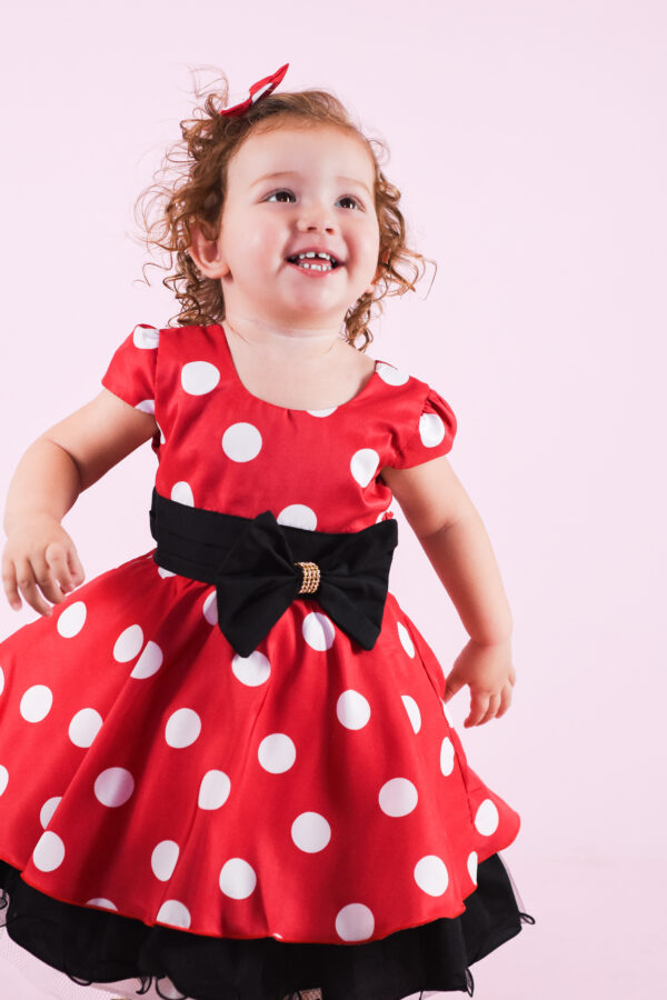 Vestido De Festa Infantil Minnie Luxo Com Presilha De Cabelo - Image 4