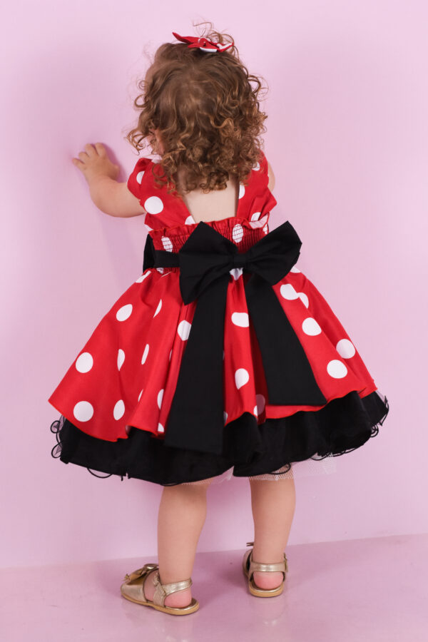 Vestido De Festa Infantil Minnie Luxo Com Presilha De Cabelo - Image 3