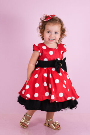 Vestido De Festa Infantil Minnie Luxo Com Presilha De Cabelo