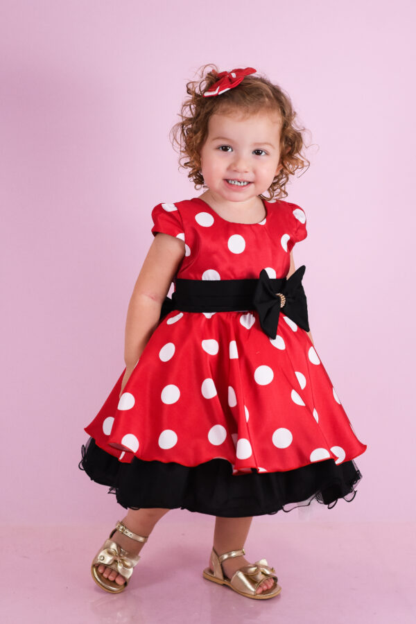 Vestido De Festa Infantil Minnie Luxo Com Presilha De Cabelo