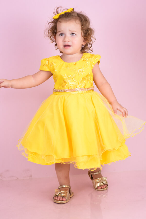 Vestido Infantil Menina Para Festa Bordado Com Cinto Strass Várias Cores - Image 6