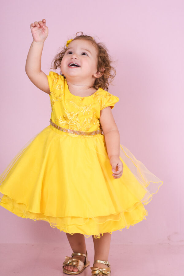 Vestido Infantil Menina Para Festa Bordado Com Cinto Strass Várias Cores - Image 2