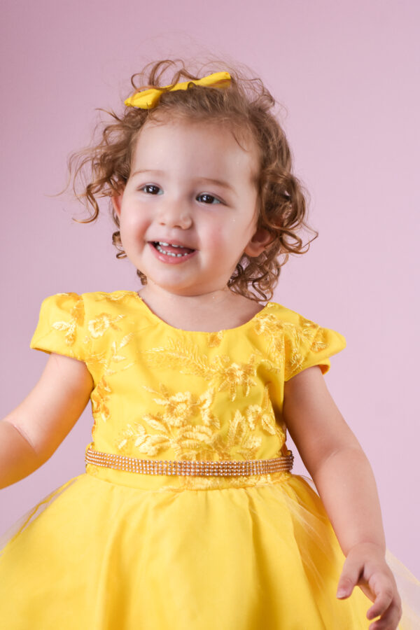 Vestido Infantil Menina Para Festa Bordado Com Cinto Strass Várias Cores - Image 3
