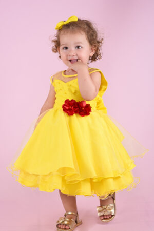 Vestido Infantil Bela E A Fera Fantasia Festa Aniversário Com Luva