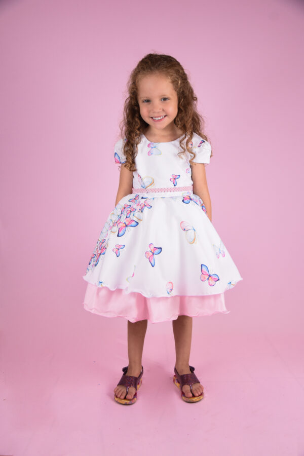 Vestido Infantil Floral Estampado Rosa Borboleta Temático - Image 2
