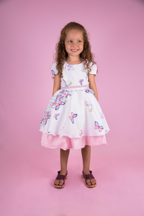 Vestido Infantil Floral Estampado Rosa Borboleta Temático