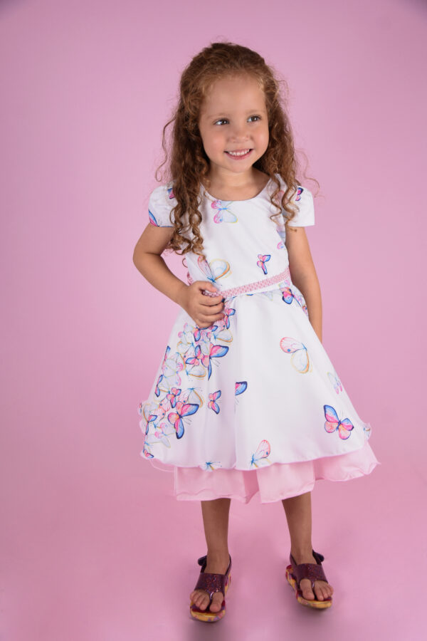 Vestido Infantil Floral Estampado Rosa Borboleta Temático - Image 3