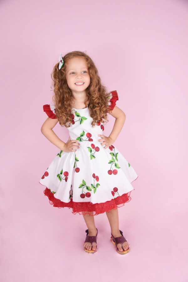 Vestido Infantil Estampado Temático Cereja Festa Princesa - Image 6