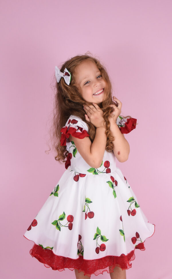 Vestido Infantil Estampado Temático Cereja Festa Princesa - Image 4