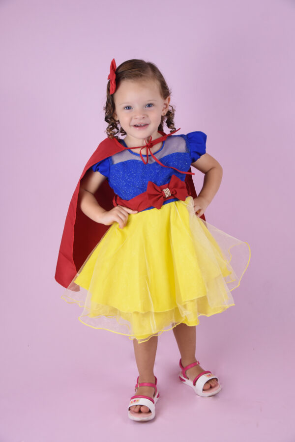 Vestido Infantil Festa Curto Princesa Branca de Neve com Capa Fantasia - Image 5