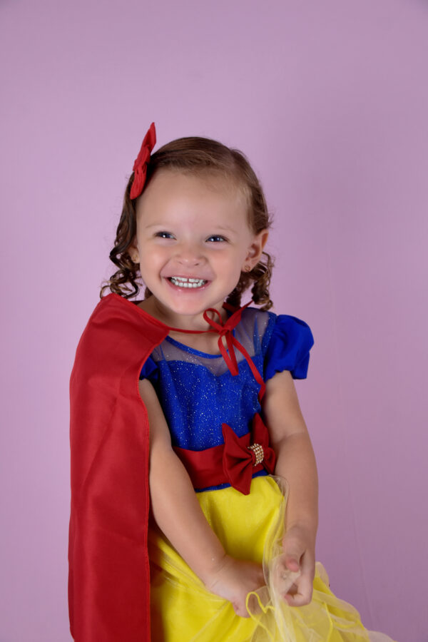 Vestido Infantil Festa Curto Princesa Branca de Neve com Capa Fantasia - Image 4