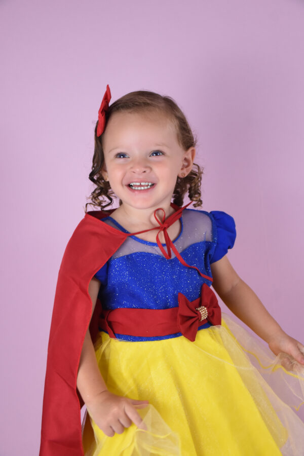Vestido Infantil Festa Curto Princesa Branca de Neve com Capa Fantasia - Image 3