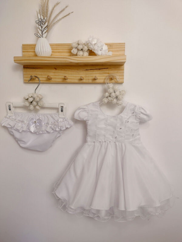 Vestido Bebê Menina Meses Batizado Borboleta e Pérola Kit Faixa e Calcinha - Image 4