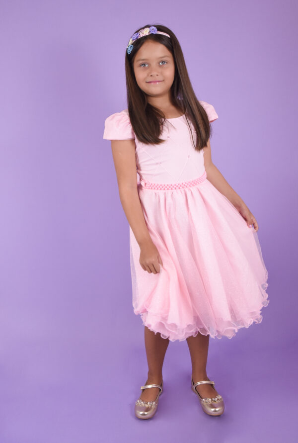 Vestido Infantil Princesa Nervura Com Saia De Brilho Festa - Image 6
