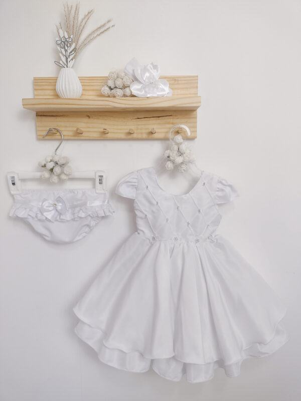 Vestido Bebê Menina Meses Florzinha Batizado Com Kit Calcinha E Faixa De Cabelo - Image 4