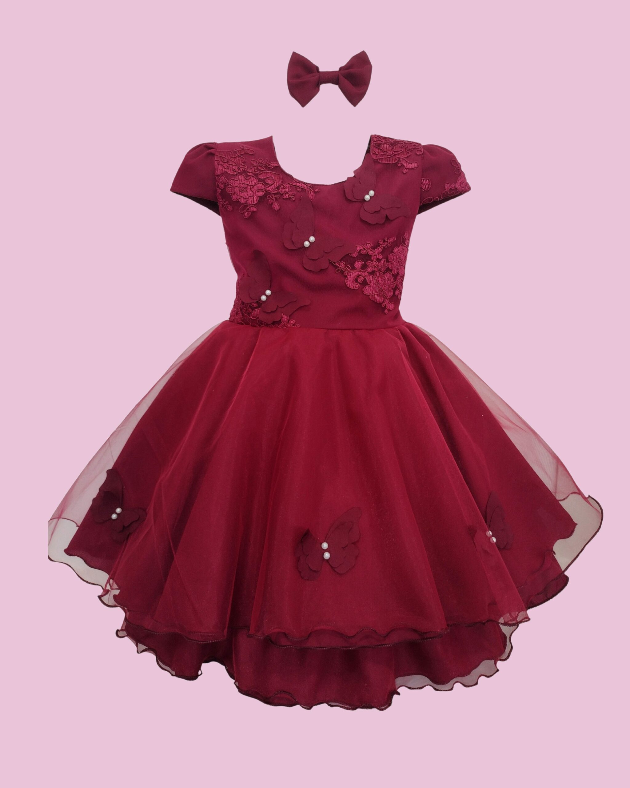 Vestido Infantil Menina Borboletas Pérola Bordado Festa