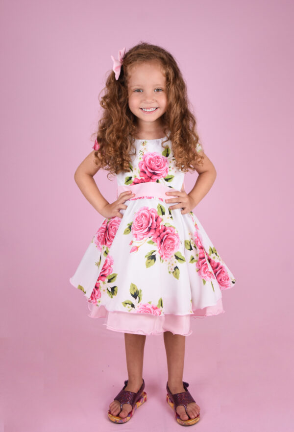 Vestido Infantil Curto Menina Estampado Rosa Vermelha - Image 2