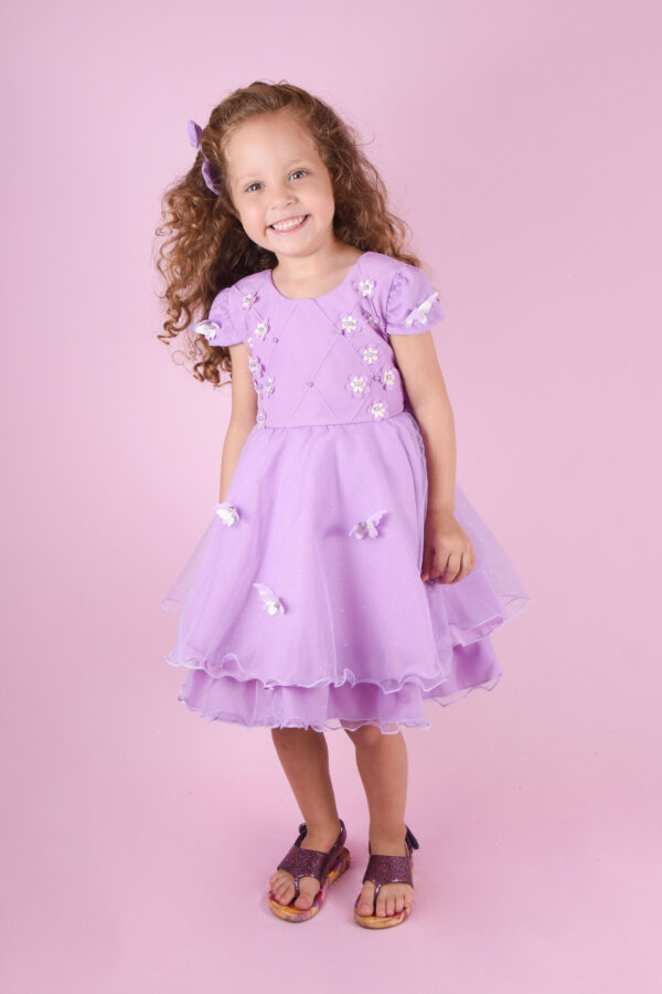 Vestido Infantil Bosque Encantado Com Flores e Borboletas