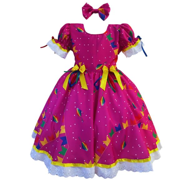 Vestido Festa Junina Quadrilha São João Flores Quadriculado Bandeirinhas - Image 2