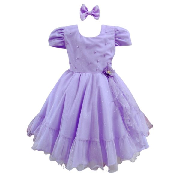 Vestido Infantil de Festa Glitter Perolas Elegante Com Babado - Image 2